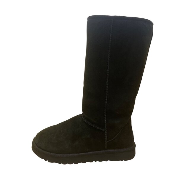Ugg Women’s Black Suede Sheepskin Lined Slip-On Tall Winter Boots Size 10 - Picture 2 of 10